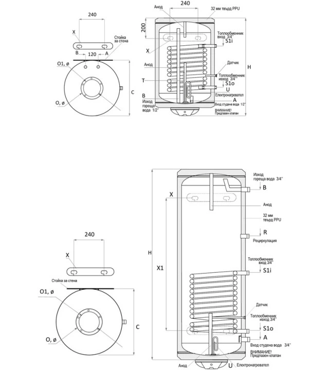 Boiler SUNSYSTEM EU4 BB NL2 120 V/S1 2KW – met een spiraal wandmontage Boiler SUNSYSTEM EU4 BB NL2 120 V/S1 2KW – met een spiraal wandmontage
